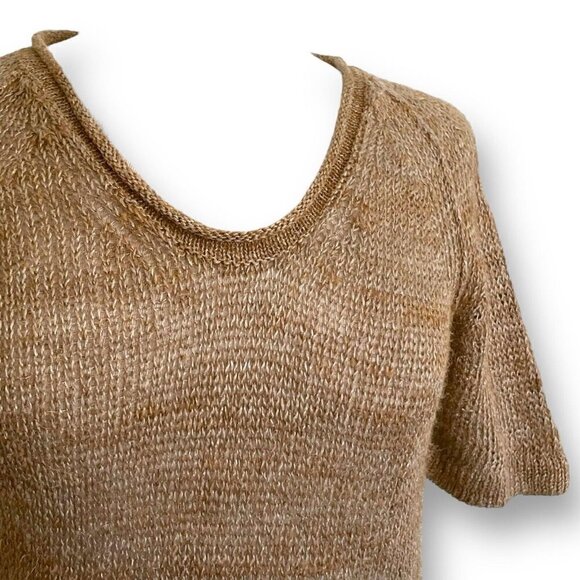 J Crew Womens Linen Sweater XS Brown Open Knit Vneck Coastal Minimalist Pullover - Picture 4 of 6